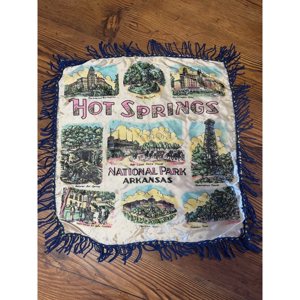 Vtg Hot Springs Pillow Sham Souvenir (16"x16") National Park Silk Perfect Con